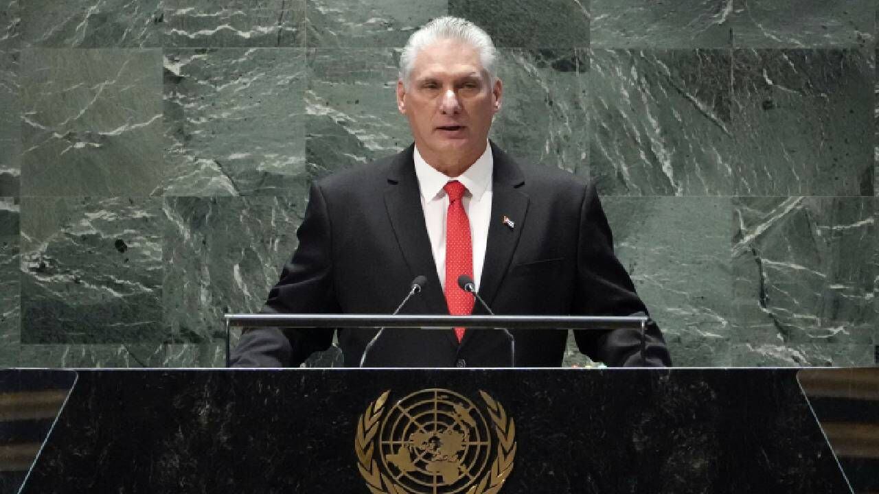 El presidente de Cuba, Miguel Díaz-Canel, se dirige al Foro de las Naciones Unidas para el Desarrollo Sostenible, el lunes 18 de septiembre de 2023.