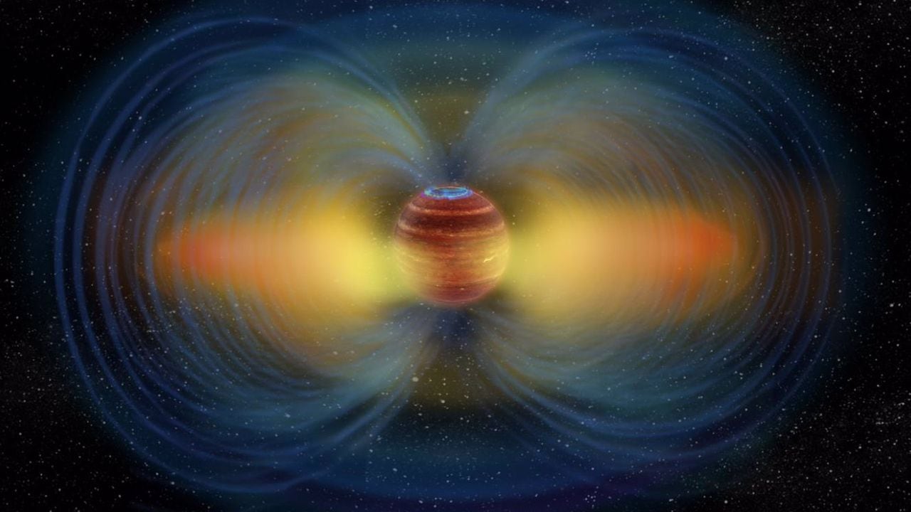 Ilustración de la aurora y el cinturón de radiación en la estrella enana ultrafría objeto del estudio
