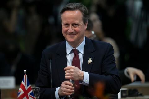 El canciller británico, David Cameron, en la reunión de ministros de Asuntos Exteriores del G20 en Río de Janeiro, Brasil, el miércoles 21 de febrero de 2024. (AP Foto/Bruna Prado)