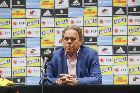 BOGOTA, COLOMBIA - JUNE 14: New head coach Nestor Lorenzo (not seen) of Colombia and Colombian Football Federation Ramon Jesurun attend a press conference in Bogota, Colombia, on June 14, 2022. (Photo by Juancho Torres/Anadolu Agency via Getty Images)