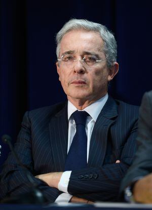 MIAMI, FL - MAY 13:  Former President of Colombia Alvaro Uribe Velez speaks on stage during Concordia The Americas, a high-level Summit on the Americas organized by Concordia taking place at Miami Dade College in partnership with Univision and Americas Society/Council of the Americas at Miami Dade College on May 13, 2016 in Miami, Florida.  (Photo by Leigh Vogel/Getty Images for Concordia)