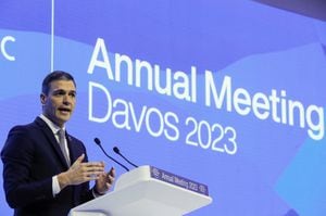 El presidente del Gobierno de España, Pedro Sánchez, se dirige al Foro Económico Mundial (FEM) en Davos, Suiza.