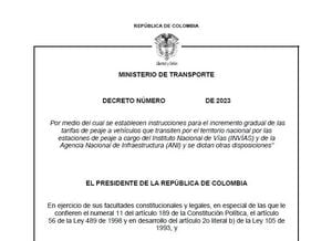 Decreto para subir los peajes en Colombia.