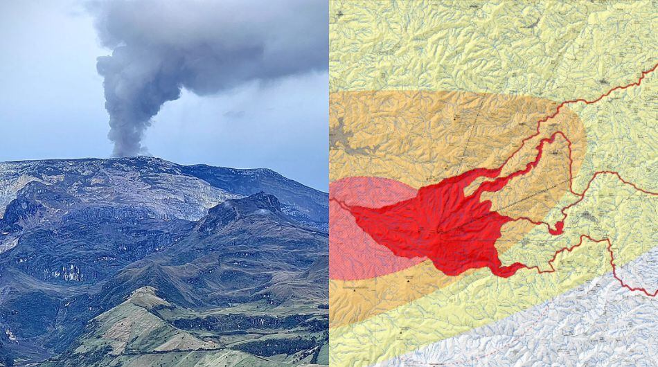 Mapa de amenaza del volcán Nevado del Ruiz ante posible erupción.