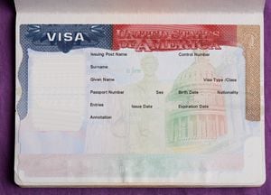 Blank american visa in passport page. Empty visa to enter United state of america