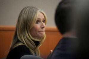 Gwyneth Paltrow sits in court during an objection by her attorney during her trial, Wednesday, March 29, 2023, in Park City, Utah, where she is accused in a lawsuit of crashing into a skier during a 2016 family ski vacation, leaving him with brain damage and four broken ribs. Rick Bowmer/Pool via REUTERS