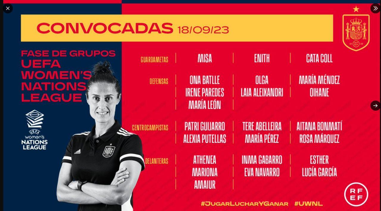 Convocatoria de la selección femenina de España.
