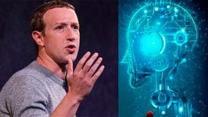 Ilustración de Mark Zuckerberg y la inteligencia artificial