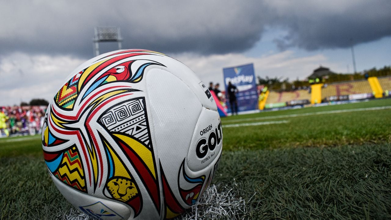 A close up of the BetPlay Dimayor official ball during the BetPlay Dimayor League match between Santa Fe Vs Equidad in the Techo Stadium in Bogota, Colombia on February 19, 2023. (Photo by: Cristian Bayona/Long Visual Press/Universal Images Group via Getty Images)