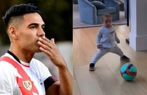 El jugador del Rayo Vallecano compartió en su cuenta de Instagram un vídeo de su hijo pateando un balón. Foto EFE y Captura Pantalla cuenta oficial de Radamel Falcao García @FALCAO
