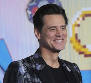 WESTWOOD, CA - FEBRUARY 12:  Jim Carrey attends the LA Special Screening Of Paramount's "Sonic The Hedgehog" held at Regency Village Theatre on February 12, 2020 in Westwood, California.  (Photo by Albert L. Ortega/Getty Images)