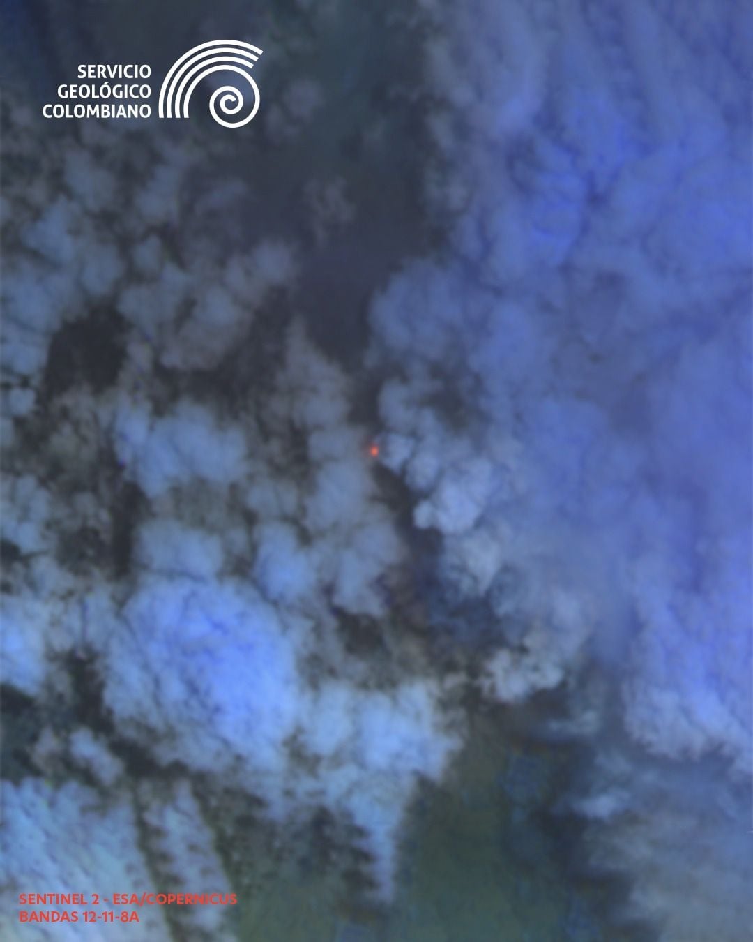Así se ve el volcán Nevado del Ruiz desde el espacio.