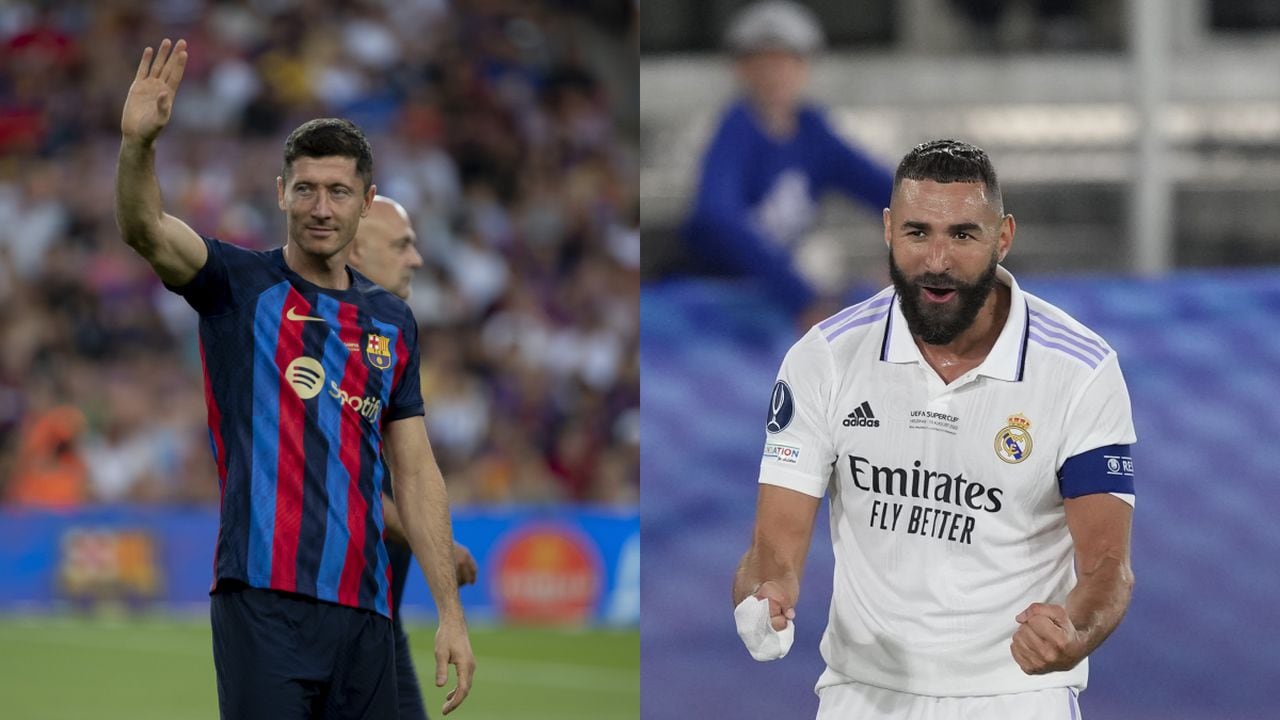 Robert Lewandowski (Barcelona) y Karim Benzema (Real Madrid). Foto: AP/Joan Monfort/Antonio Calanni