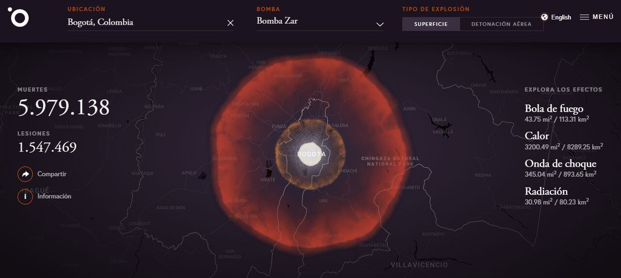 Impacto de una bomba nuclear en Bogotá
