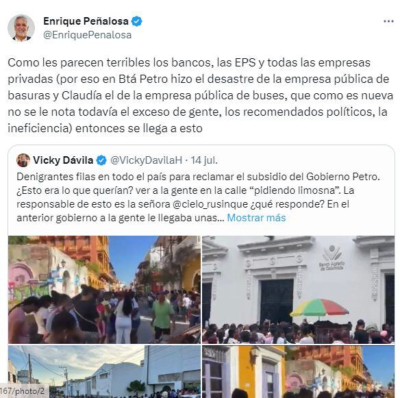 Enrique Peñalosa, exalcalde de Bogotá, se fue de frente contra el presidente Gustavo Petro.