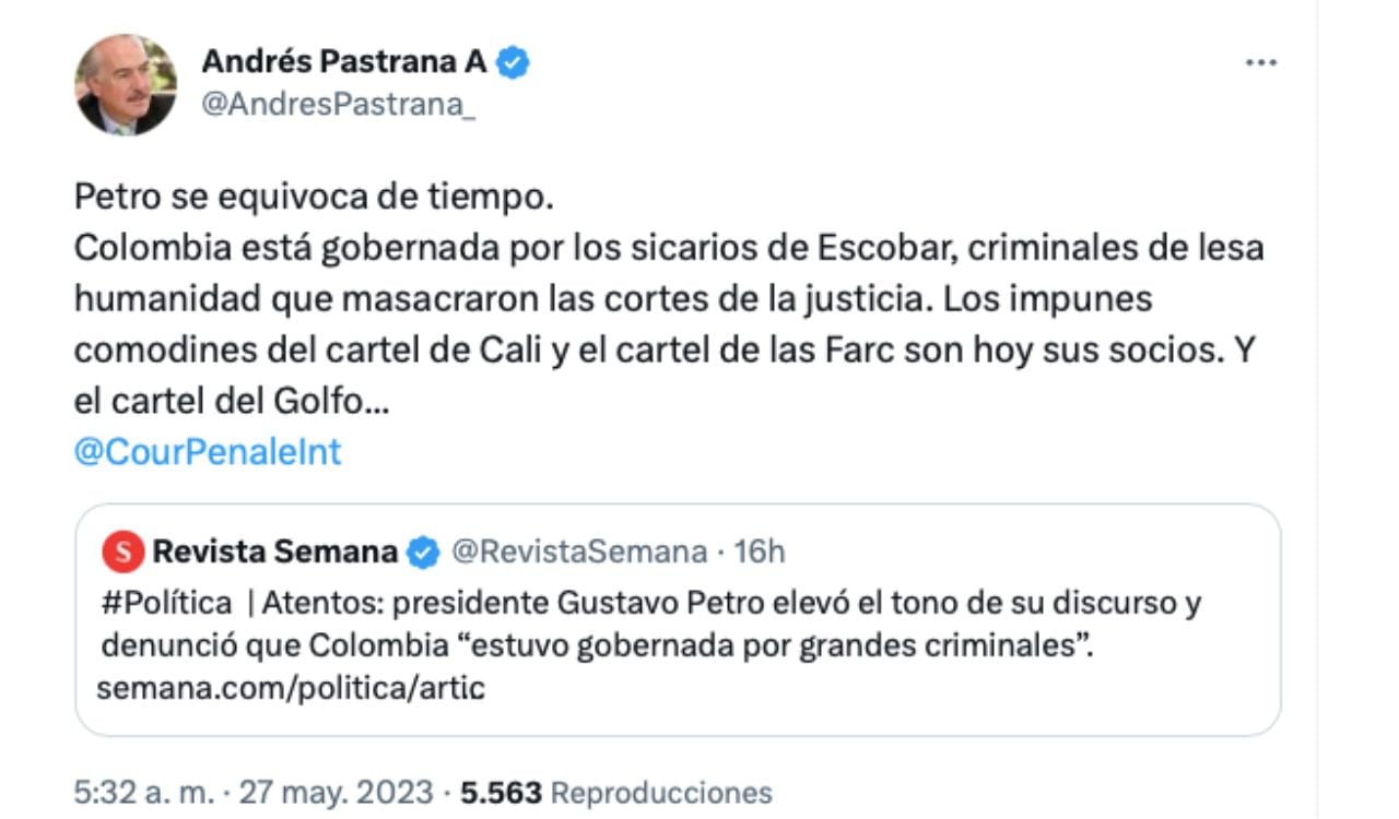 Así le respondió Andrés Pastrana a Gustavo Petro por medio de Twitter