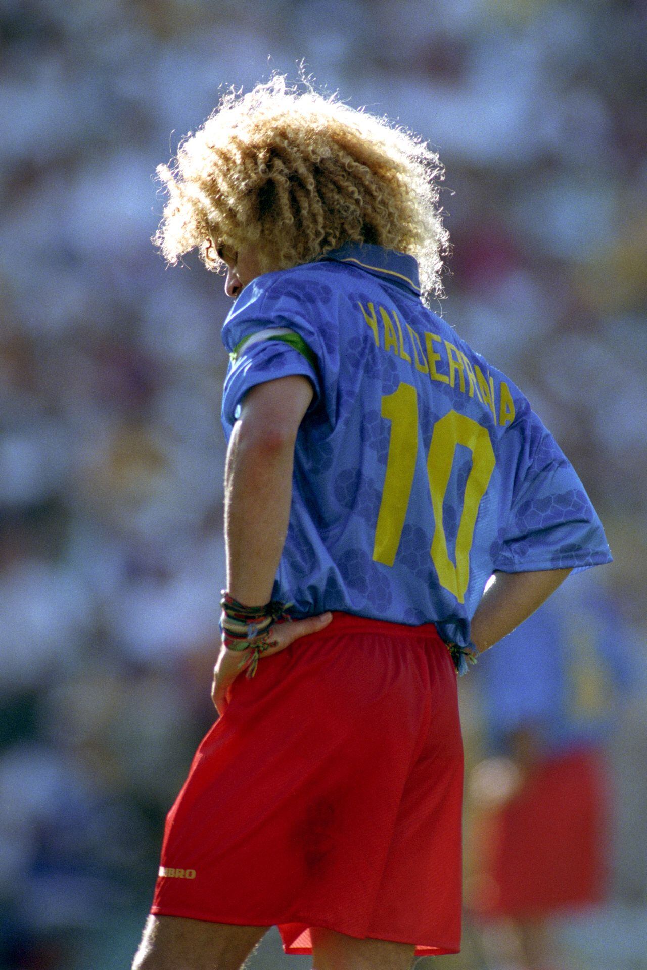 Colombia's captain Carlos Valderrama can't hide his disappointment as his side trail Romania by three goals to one.   (Photo by Tony Marshall - PA Images via Getty Images)