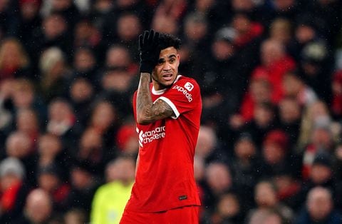 Liverpool's Luis Diaz during the Premier League match at Anfield, Liverpool. Picture date: Monday January 1, 2024. (Photo by Peter Byrne/PA Images via Getty Images)