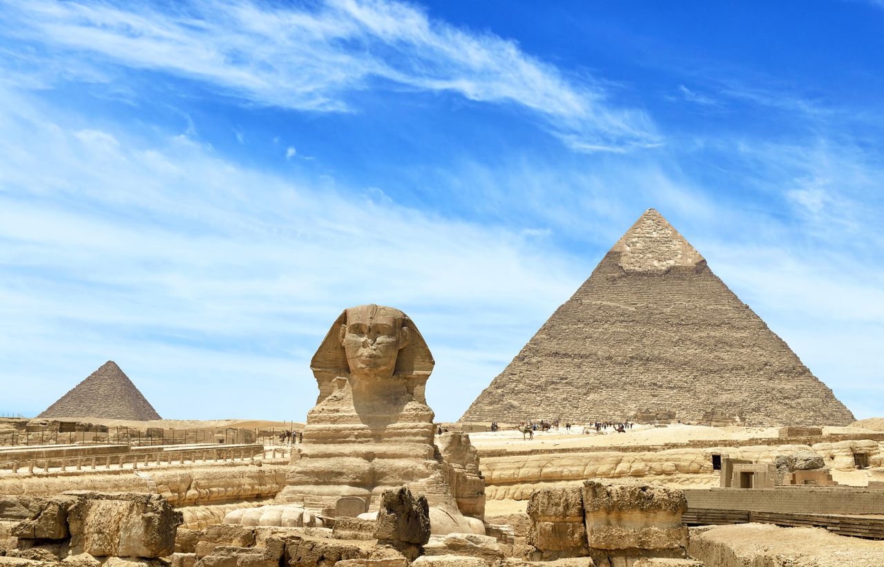 Pirámides de Giza y Esfinge en El Cairo, Egipto