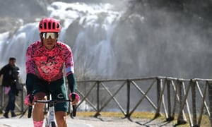 BELLANTE, ITALY - MARCH 10: Rigoberto Uran Uran of Colombia and Team EF Education - Easypost at Marmore Falls prior to the 57th Tirreno-Adriatico 2022 - Stage 4 a 202km stage from Cascata delle Marmore to Bellante 345m / #TirrenoAdriatico / #WorldTour / on March 10, 2022 in Bellante, Italy. (Photo by Tim de Waele/Getty Images)