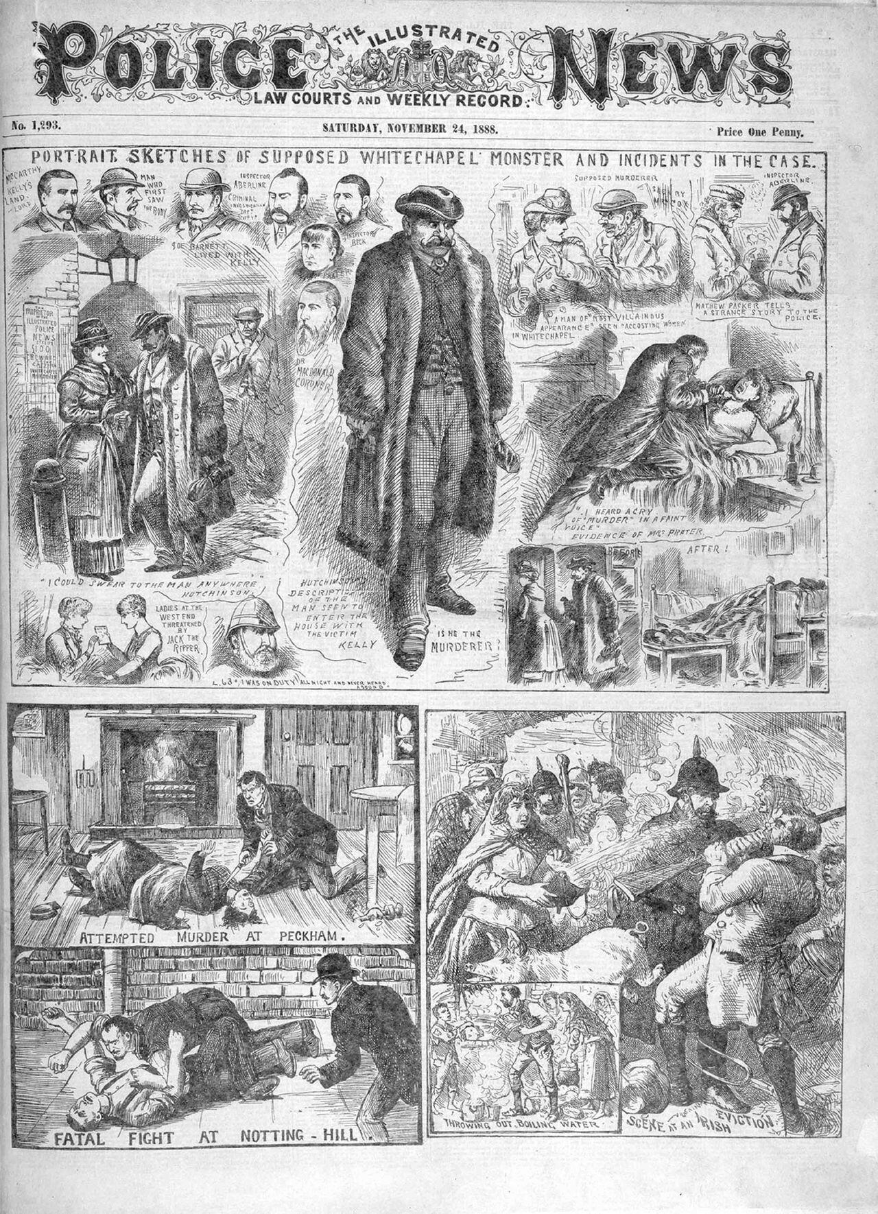 Newspaper report about the notorious unidentified serial killer known as Jack the Ripper.