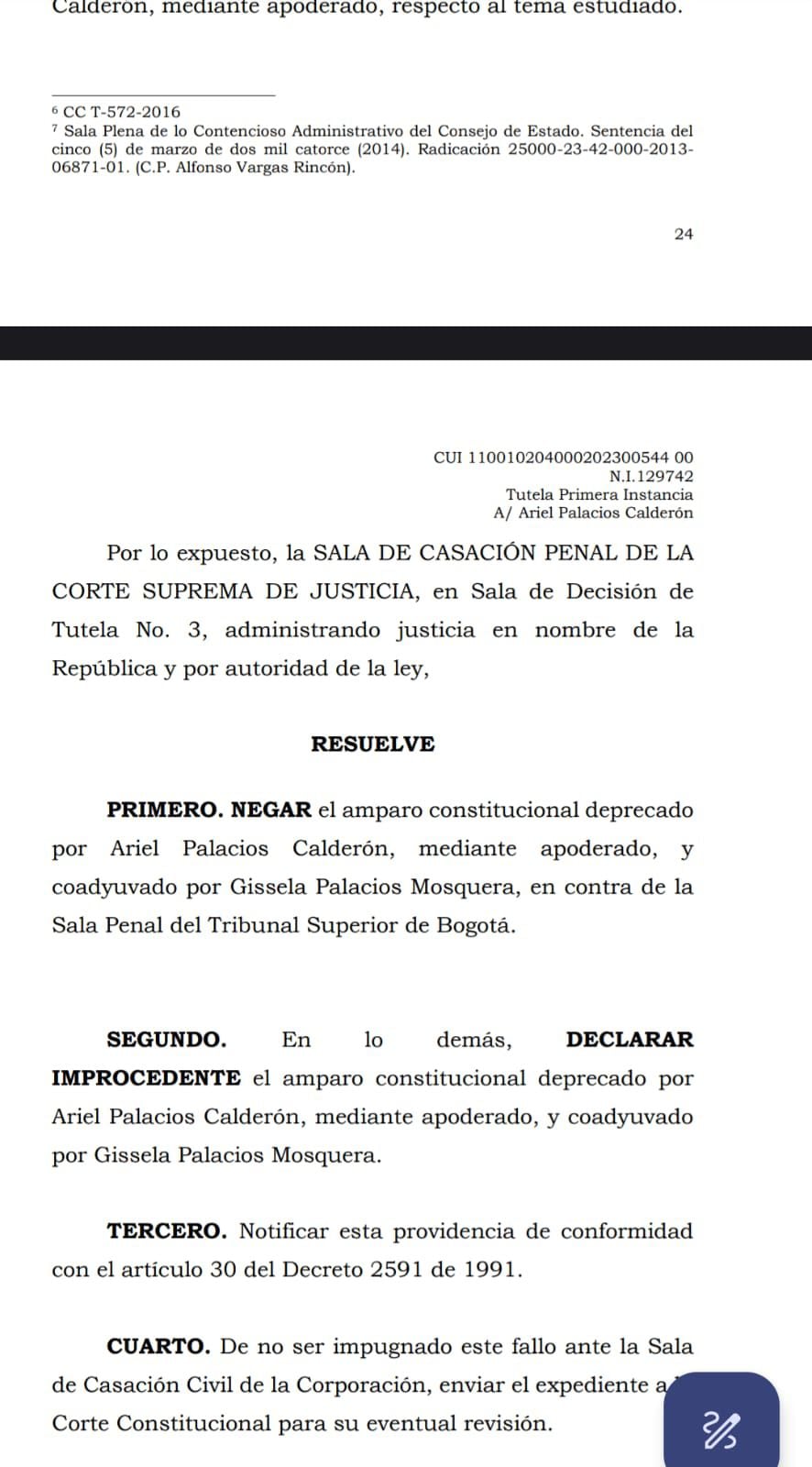 Corte rechazó tutela presentada por el Gobernador del Chocó.