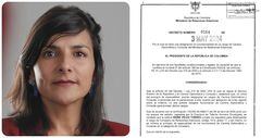 La exministra Irene Vélez y el decreto de su nombramiento.
